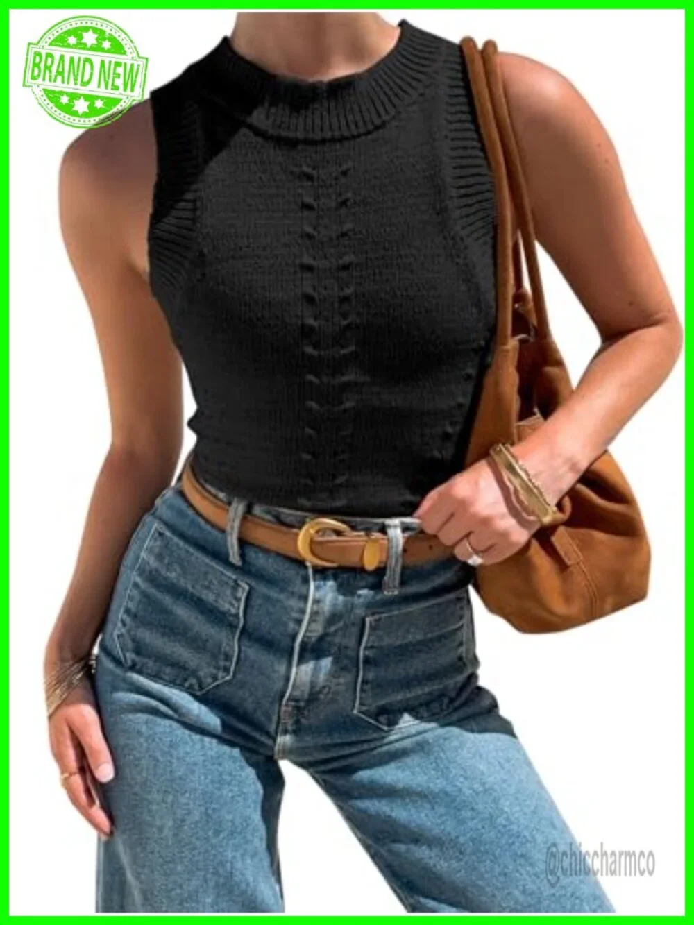 Sleeveless Sweater Top Crewneck Vest Y2k Knit Crop Tank